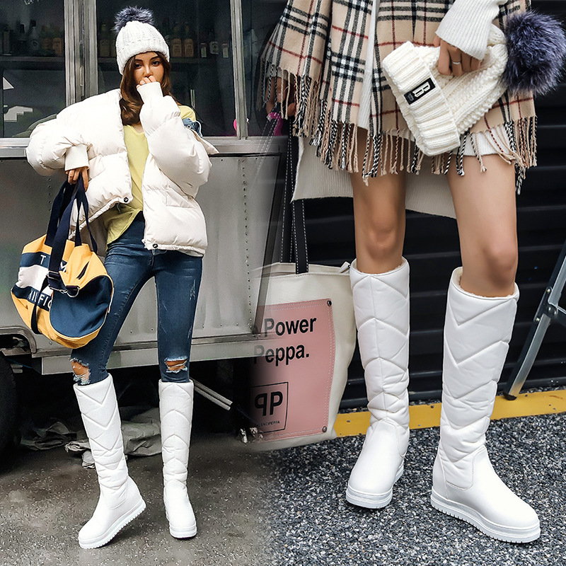 40-43 Winter Warm Thick Bottom Height Increasing Flat Heel Cotton Boots Thick Velvet High Barrel Snow Boots Big Girl Boots 3007