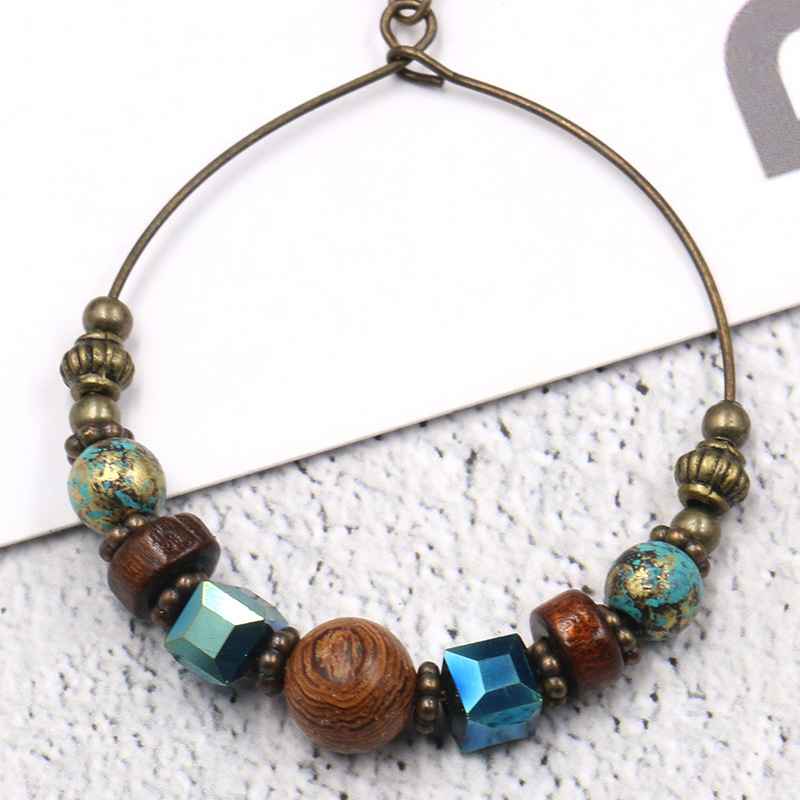 Cross-border Ethnic Style Large Circle Metal Earrings Women's European and American Fashion Round Earrings Creative Wooden Beads Turquoise Accessories