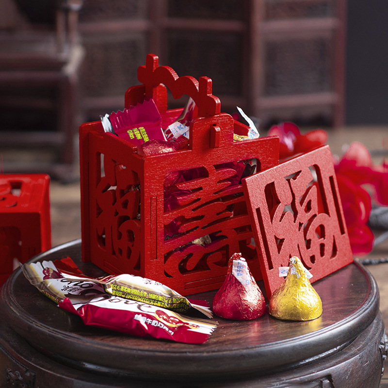 Chinese style Chinese style wooden hollow-out lucky candy box new spring five blessings birthday candy box lucky birthday gift box candy box