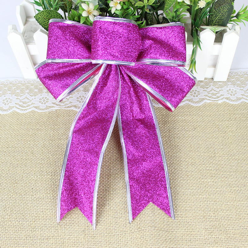 25cm Glitter Powder Christmas Bow Hanging Christmas Tree Decoration diy Accessories Christmas Bow Pendant_voghion.com