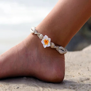New Bohemian anklet beach anklet hand-woven soft pottery flower sea shell anklet
