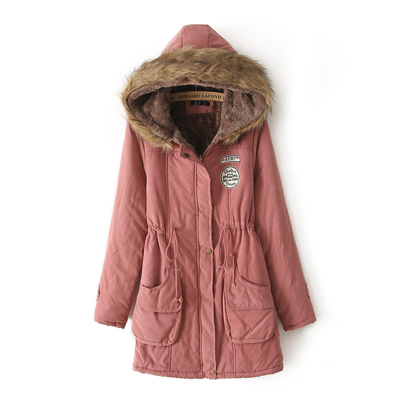 Autumn and Winter thickened coat plus size hooded mid-length cotton-padded coat fur collar lambswool fur drawstring cotton-padded coat for women Wholesale