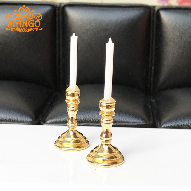1:12 dollhouse dollhouse mini furniture model accessories BJD props Golden Candlestick a pair of romantic