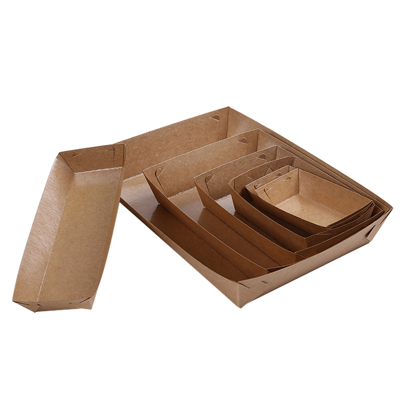 Kraft paper disposable film Boat box oil-proof hot dog picnic box fried food mutton string packing box open box