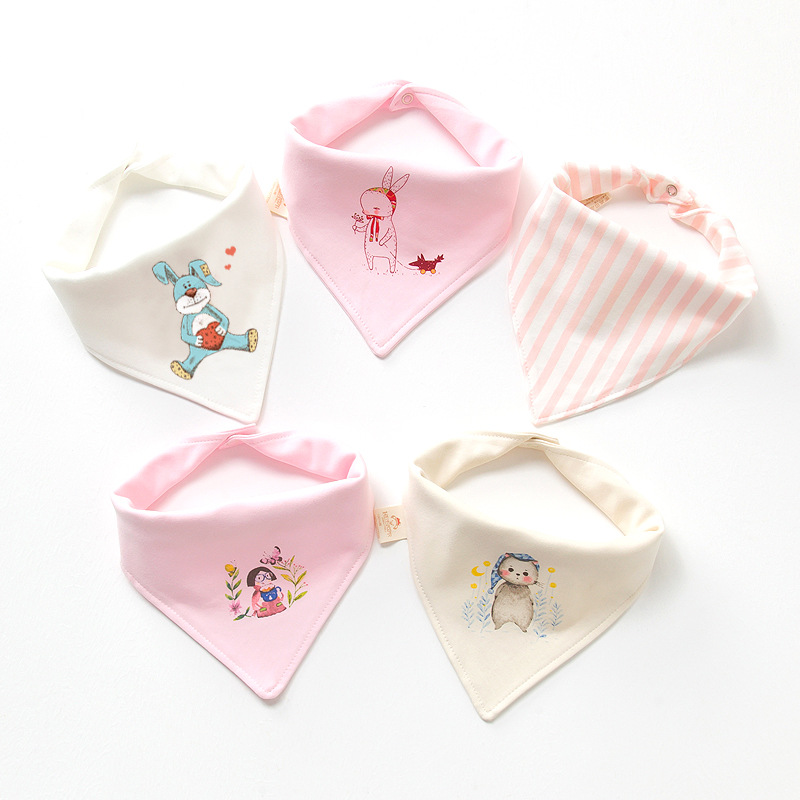Baby triangle towel saliva towel pure cotton baby bib double snap button newborn children's headscarf bib five pack