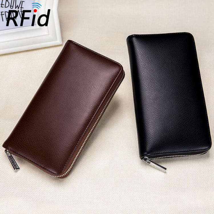 Genuine Leather Card Holder Passport Bag rfid Wallet Long Large Capacity Organ Phone Bag Multi-Function Multi-Card for Men and Women