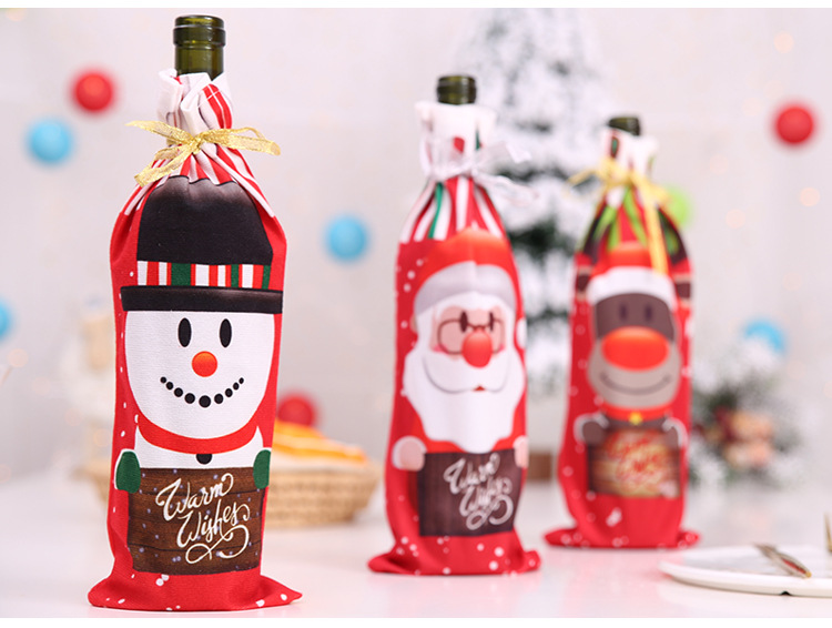 Kreatives neues Hobby im neuen Stil, Weihnachtsdekoration, Festivalbedarf, bedrucktes Weinflaschen-Set, Wein, Champagner, Weinflaschen-Set, Cartoon-Wein-Set_voghion.com