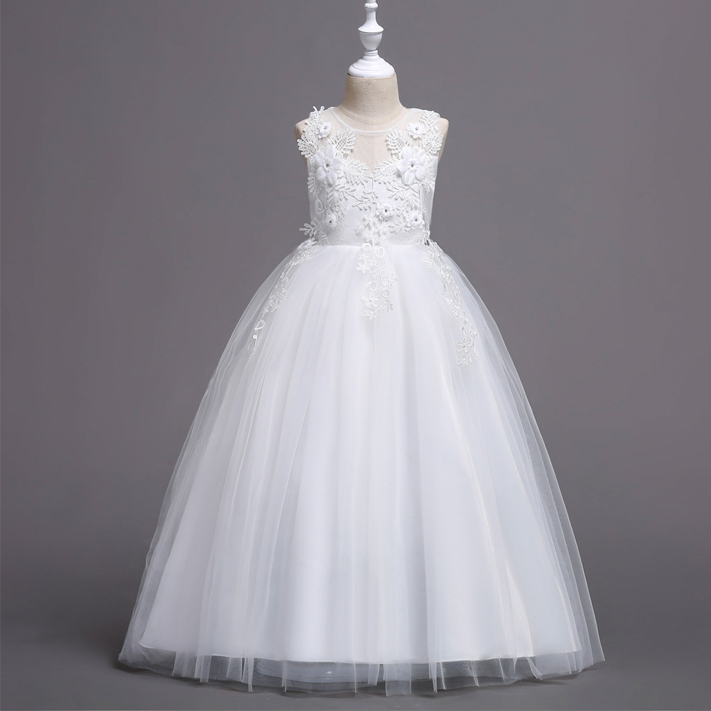 Girls Princess Long Dress Children's Petal Dress Large Children's Solid Color Mesh dress Girls Wedding Dress Wholesale