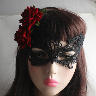 Cross Border Velvet Rose Black Eye Mask Halloween Classic Party Masquerade Half Face Mask Party Eye Mask