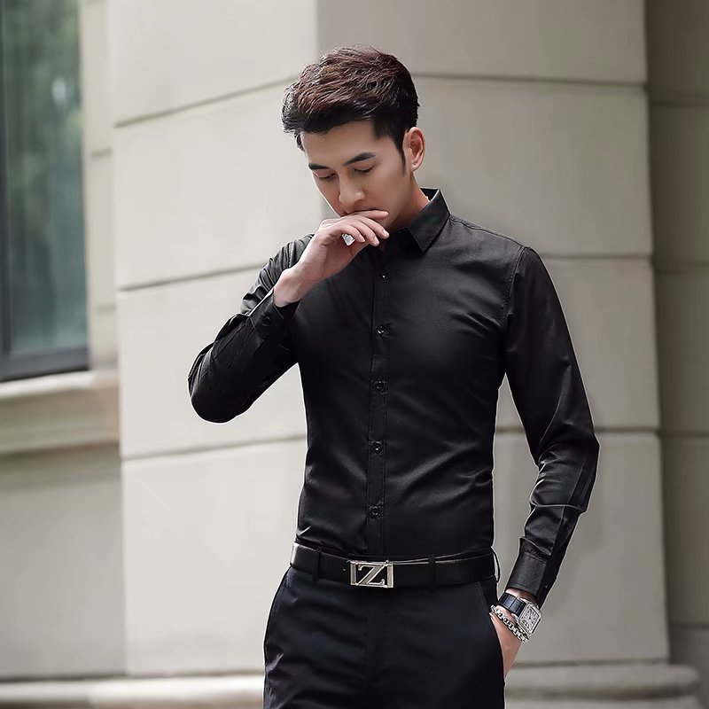 White Shirt Men's Long-sleeved Slim-fit Iron-free Solid Color Professional Business Dress Work White Men's Suit Shirt