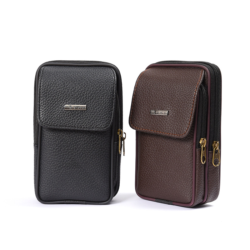 Cross-border leather belt waist bag men's fashion vertical wallet middle-aged and elderly outdoor cowhide mobile phone waist bag wholesale