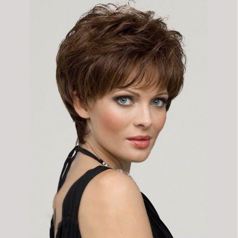 AliExpress European and American Fashion Women's Short Curly Hair Brown Micro-roll Whole Top Wig Headgear Cross-border Foreign Trade Wig