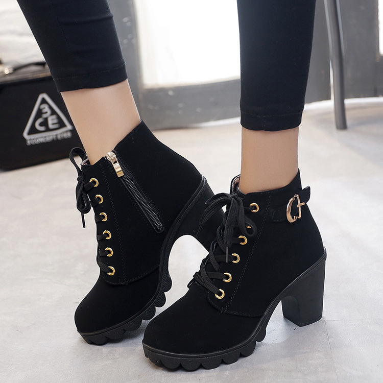 New high heel thick heel casual women's boots muffin thick bottom short boots round head Martin boots large size short boots wholesale