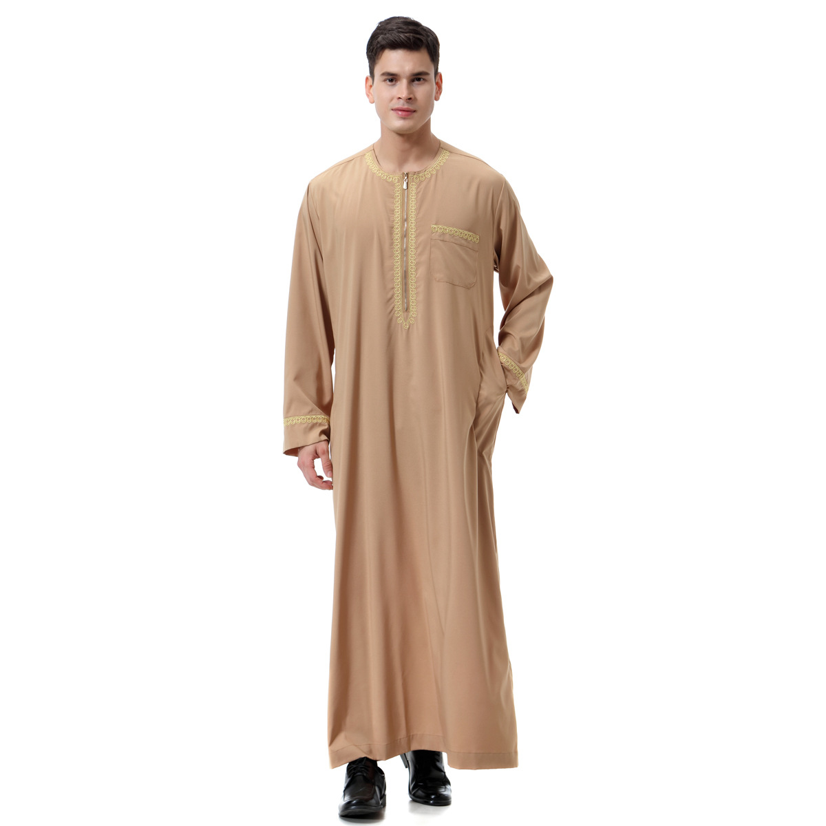 In stock Middle East men's printed zip crew neck robe, TH811
