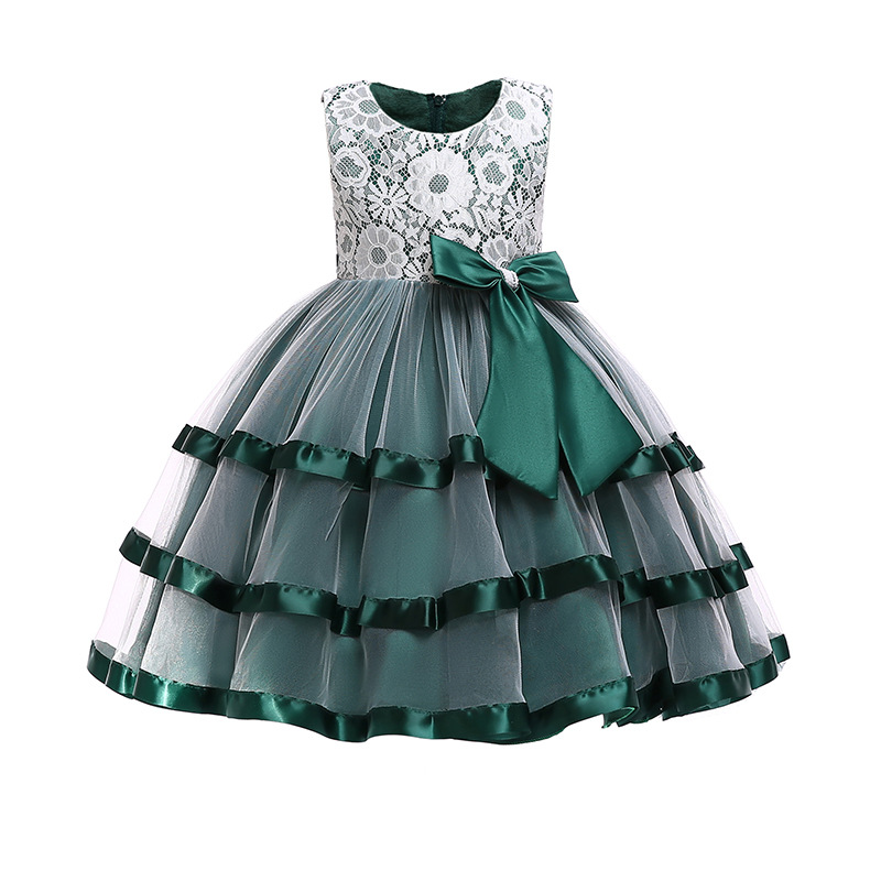 European and American Foreign Trade 2018 Autumn Girls' Dress Big Bow Children's Dress Princess Dress Lace Pontoon Dress