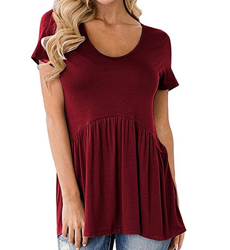 European and American maternity clothing tops, bottoming shirts, women's Amazon summer splicing pleated U-neck short-sleeved T-shirts