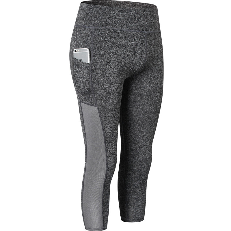 Women's Side Pocket Yoga Pants Fitness Running Stretchy wish Quick Dry Sweat 7 Pants 2087