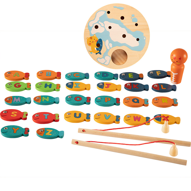 Children play house kitten Fish Game baby scratch fishing desktop Montessori Early Education educational wooden toys