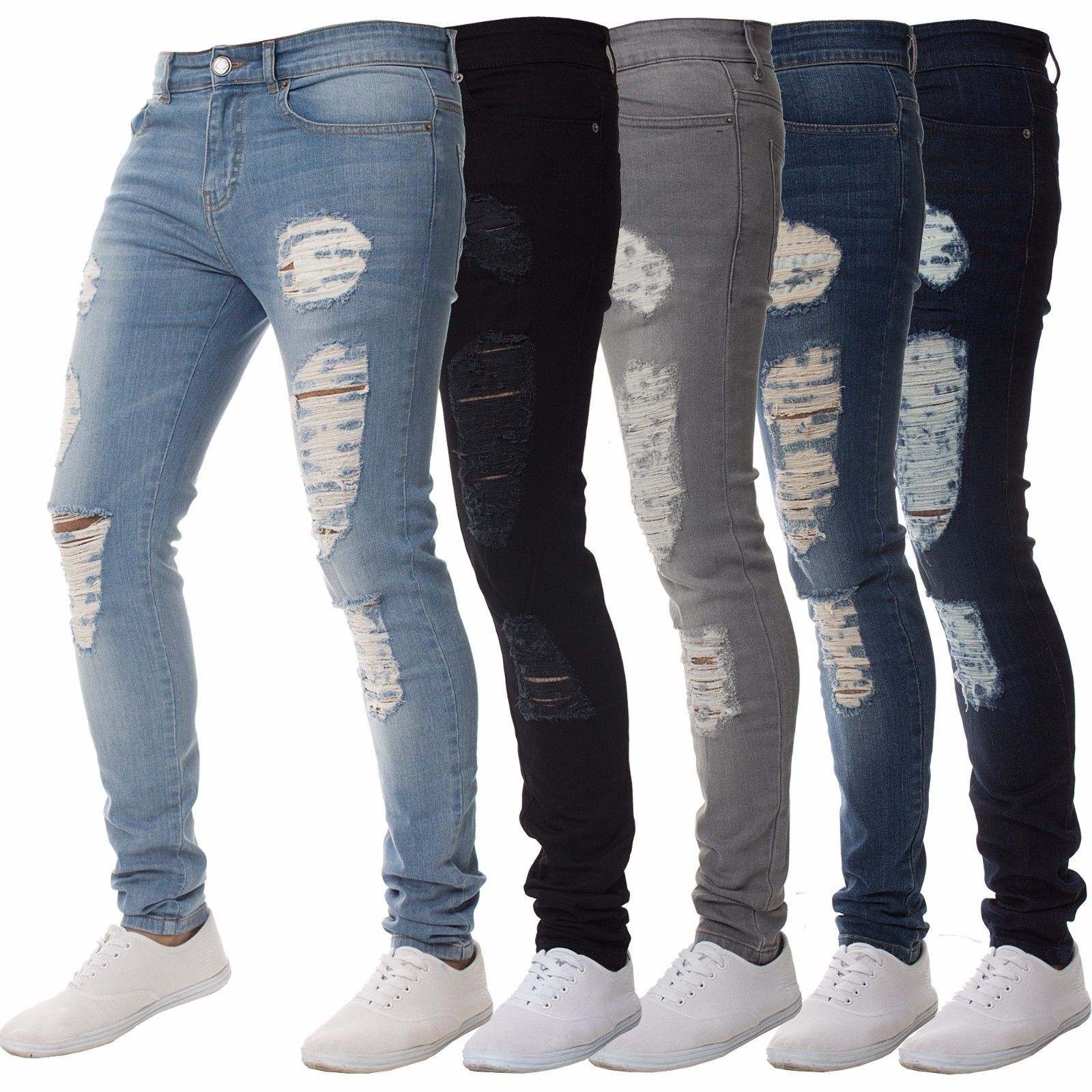 Cross-border Trade Fashion Casual Men's Jeans Distinctive Ripped Slim-fit Jeans Handsome All-match Pants