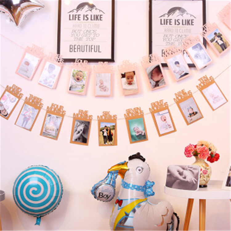 Baby Photo Frame Flag Birthday Decoration Memorial Background Wall Photo Flag Princess Baby Boy Party Decoration