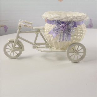 Wholesale rattan vase flower basket small rattan tricycle shooting decorative props creative boutique bicycle wholesale