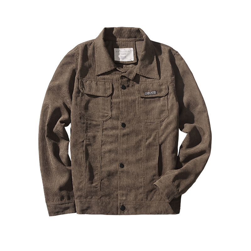 Spring New Corduroy Jacket Men's Baseball Clothing Social Spirit Guy Coat Slim-fit Short Student Jacket
