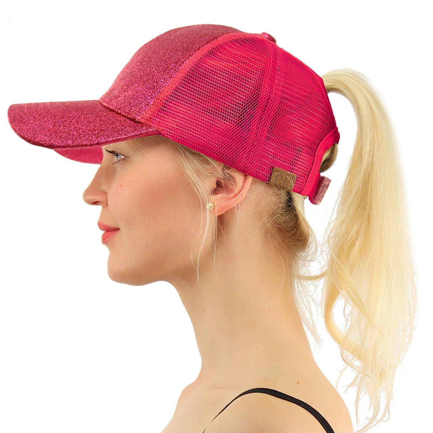 Foreign trade sequins baseball cap back opening ponytail cap glitter net cap camouflage LOGO embroidery