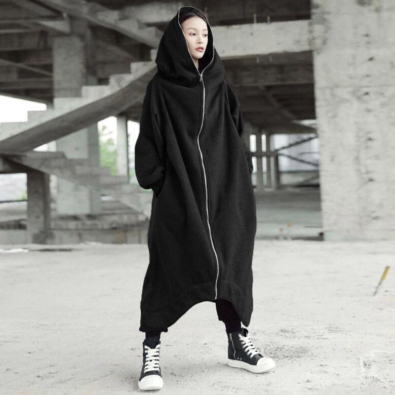 2023 foreign trade autumn and winter new personalized Street sweater zipper hooded long plus velvet sweater