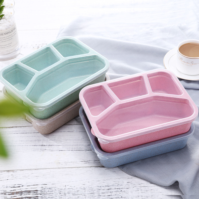 Wheat Straw Lunch Box Japanese Lunch Box Student Lunch Box Work Portable Microwave Square Split Fast Food Box