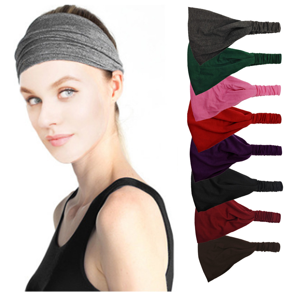 CR47 new fashion sports headband women's fitness sweat-absorbent wide-brimmed headscarf non-slip yoga running hair band