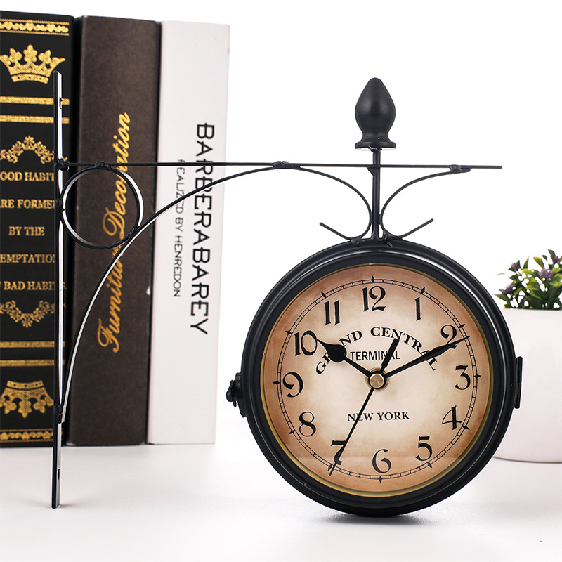 wall clock European Style Iron wall clock Vintage Decorative Double sided wall clock