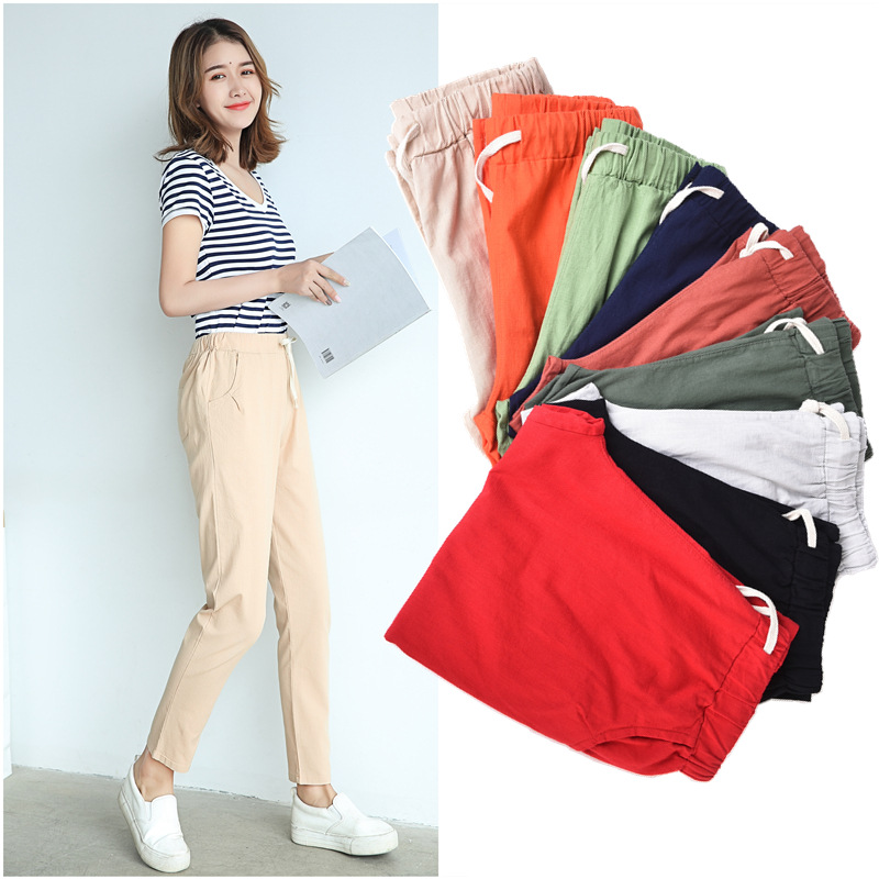 Summer Cotton and Linen Ankle-length Pants Women's Harem Pants 2023 New Korean Style Linen Loose Slimming Thin Leg Casual Pants