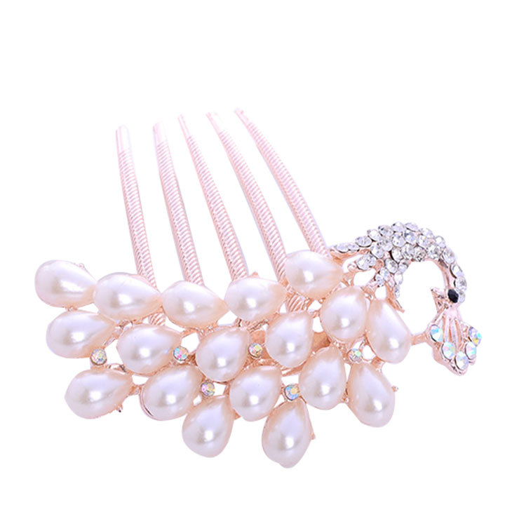 Korean version of the Sun Flower five teeth rhinestone comb hair accessories Pearl Peacock hair accessories bride hair comb wholesale