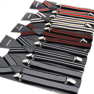 2.5cm European American British Retro Striped Fashion Men's and Women's Strap Clip Suspender Strap Suspender Pants Strap Elastic Strap