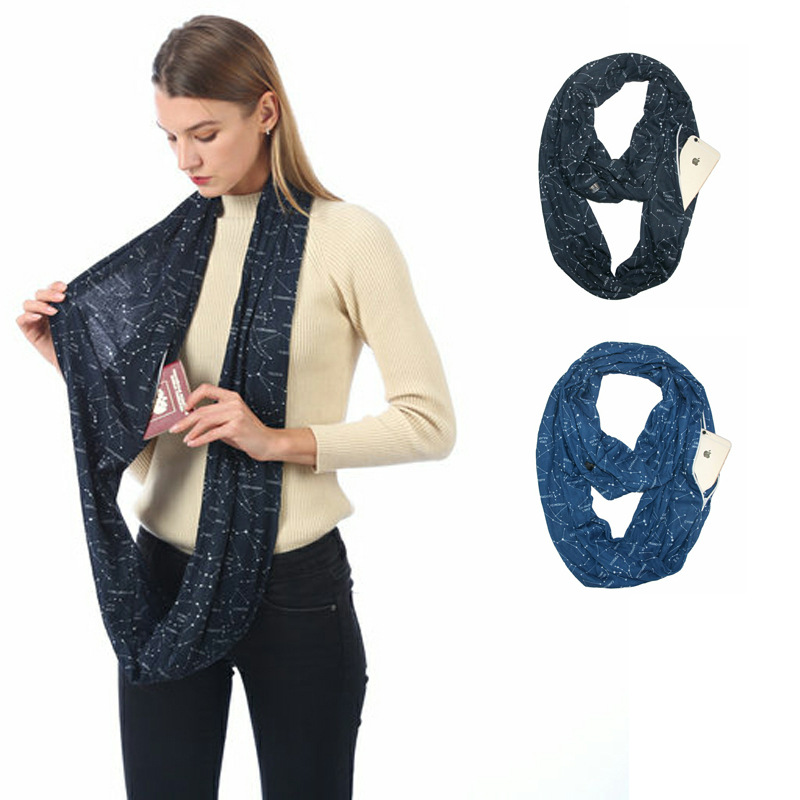 Spot Europe and the United States hot pocket scarf star scarf zipper pocket scarf unlimited infinity scarf