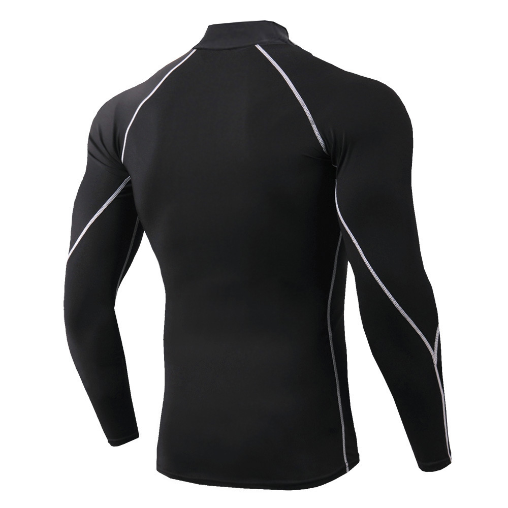 Men's High Collar Fitness Long-Sleeved T-Shirt PRO Sports Running Autumn and Winter Elastic Quick-Dry Vertical Collar Sweatshirt