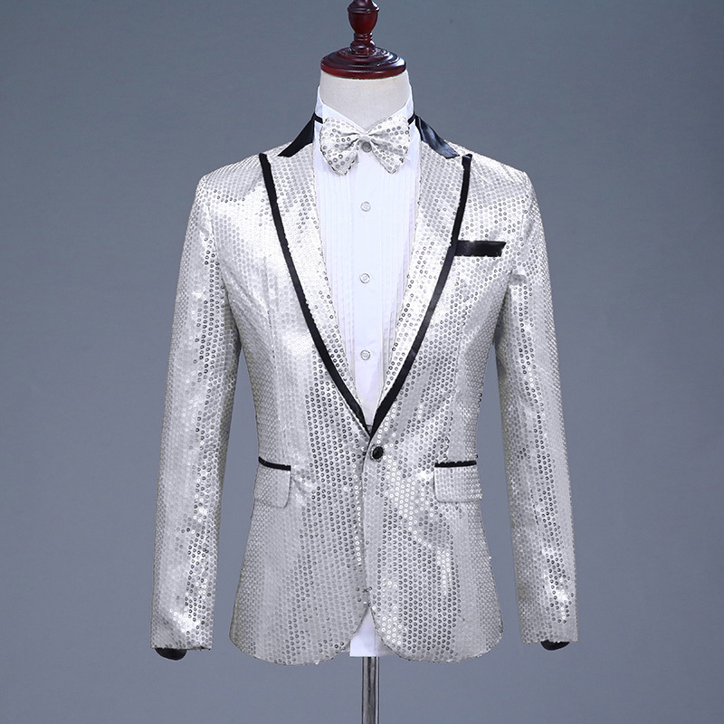 Sequin Men's Suit Tops Coat Coat Coat Nightclub Singer Hosts Photo Studio Photo Suit Send Bow Tie