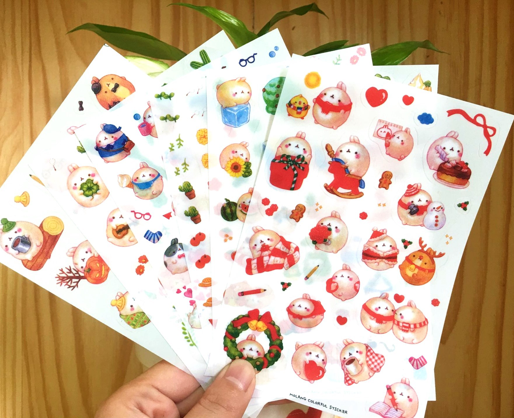 Cute cartoon stupid cute round roll rabbit transparent decorative stickers diary album stickers 6 pieces into 3 types