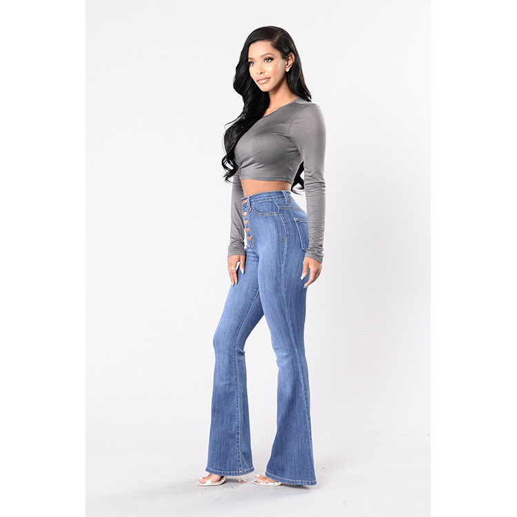 Spot direct purchase wish eBay cross-border European and American women's jeans high waist nail buckle wide leg jeans women