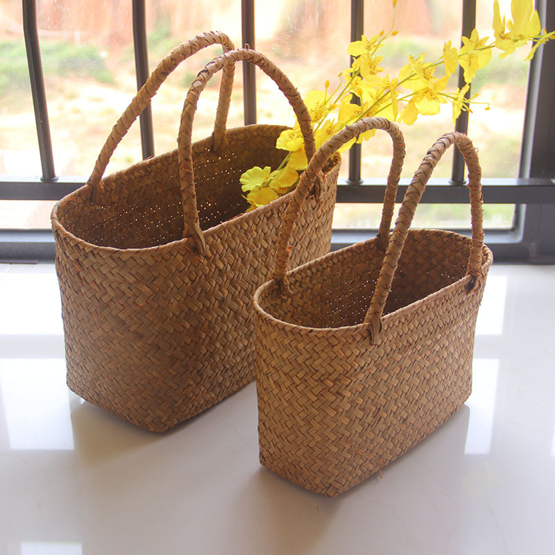 Zhanjiang seaweed woven basket flower Straw flower basket gardening succulent plant handbag flower basket handicraft gift