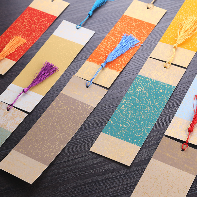 Ancient style waxed semi-cooked gold sprinkling Xuan paper blank handwriting DIY bookmark with tassel small regular script writing brush calligraphy works