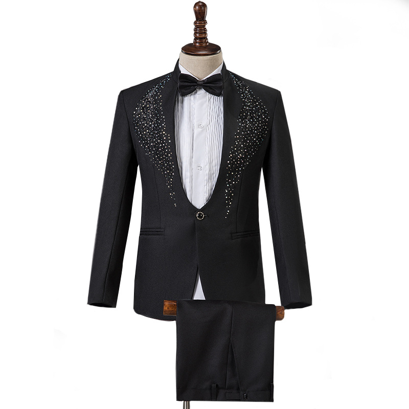 Suit Men's Big Choir Suit Embroidered Sequin Suit Collar Host Dress Stage Command Suit Singer