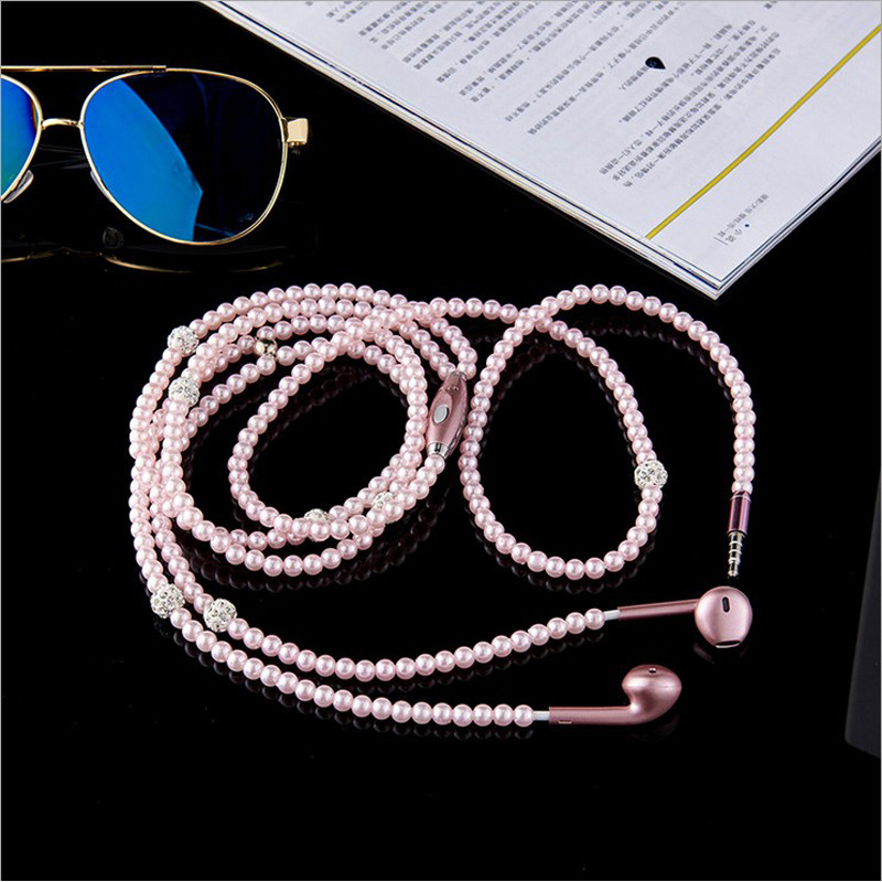 Earplug Pearl Necklace Headphones New Fashion Subwoofer Wire Control with Mai Headphone Line for Women