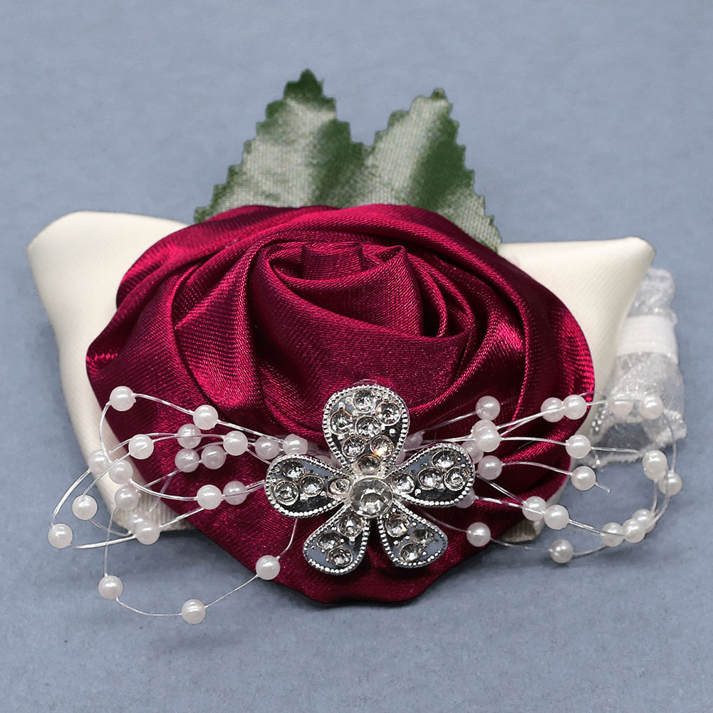 Rose roll leaves wrist flower wedding sisters group wrist flower rhinestone fabric wrist flower SW0677Y