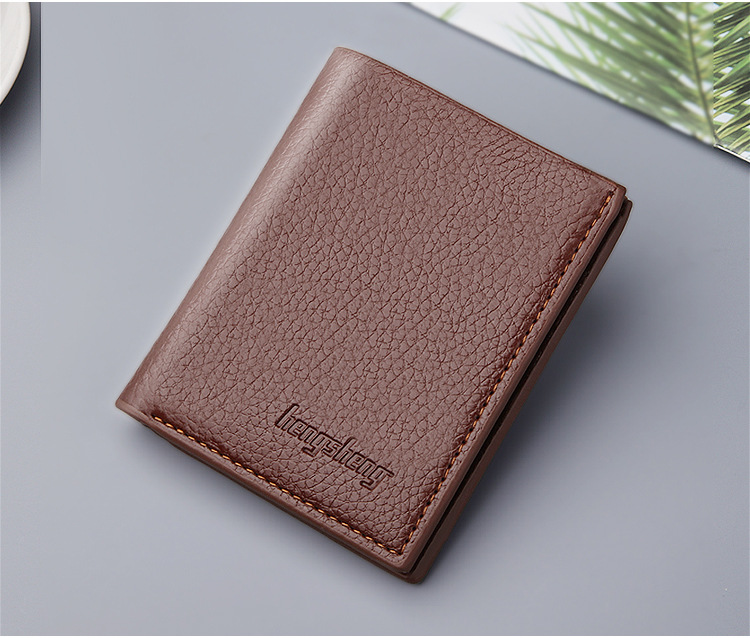 New men's wallet short litchi pattern wallet multifunctional thin money clip Korean trend gold clip wholesale_voghion.com