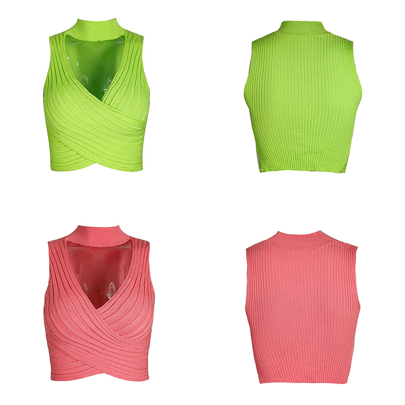 European and American Foreign Trade Women's Clothing Summer ins Neck Hanging Hot Girl bm Knitted Top for Outer Wearing and Inner Wearing Women's Small Camisole Vest