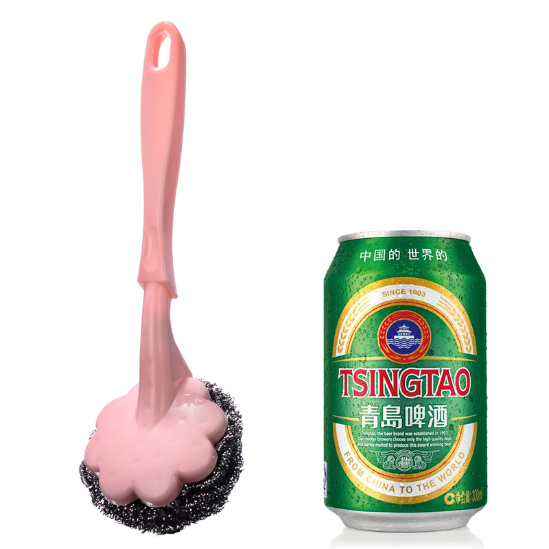 Kitchen stainless steel plum blossom cleaning ball brush steel ball with handle brush long handle steel ball brush bowl washing pot brush