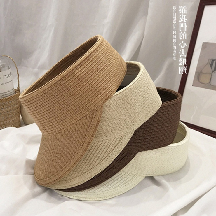 Japanese style breathable cotton paper grass empty top cool hat summer solid color sun protection sun hat foldable no top all-match sun hat