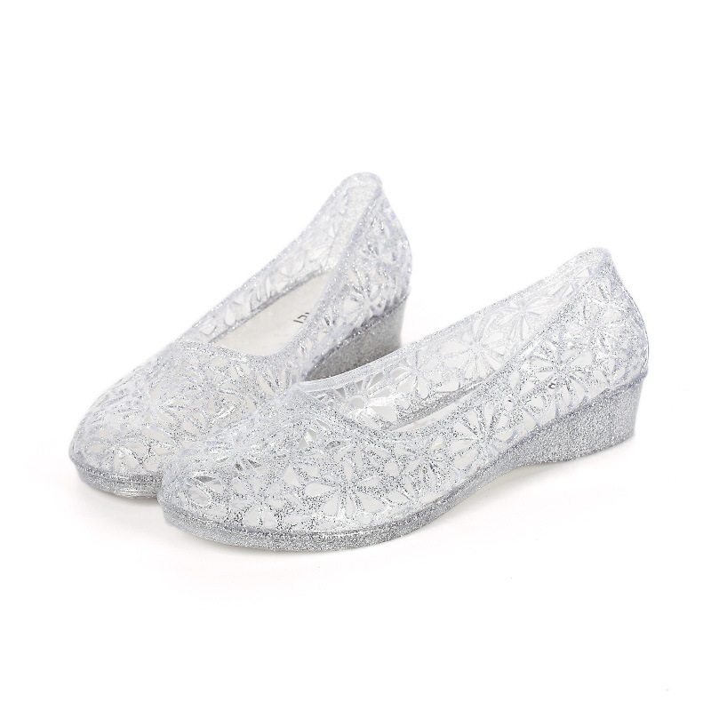 Summer New Non-slip Sandals Women's Crystal Jelly Plastic Flat Hole Hollow Bird's Nest Odor-proof Waterproof Beach Shoes
