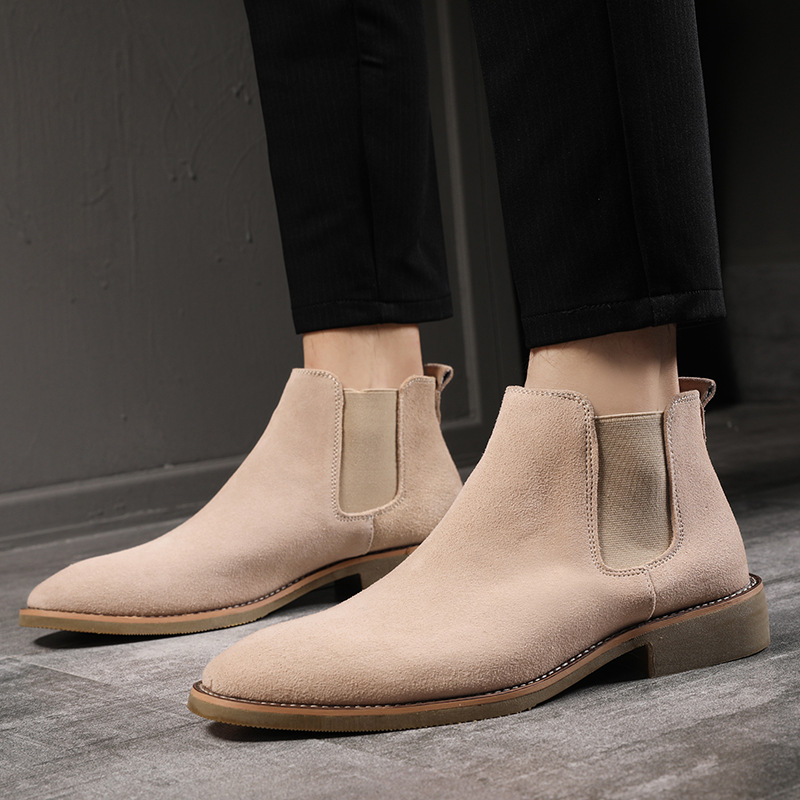 Chelsea men's boots genuine leather matte leather high-top shoes fashion British pointed Martin boots Taobao hot in stock wholesale